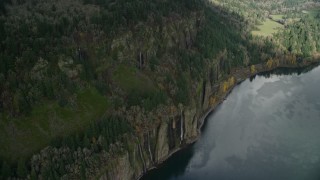 5.5K aerial stock footage of a bird's eye view of waterfalls in Columbia River Gorge, Oregon Aerial Stock Footage | AX153_187