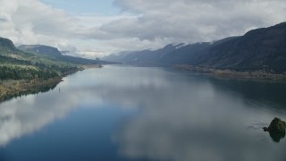 5.5K aerial stock footage flying over the Columbia River through Columbia River Gorge, Washington Aerial Stock Footage | AX154_015E