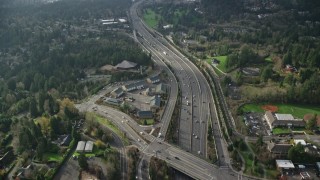 5.5K aerial stock footage flying over suburban homes and Highway 26 in Southwest Portland, Oregon Aerial Stock Footage | AX154_249E