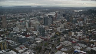 5.5K aerial stock footage of Downtown Portland, Oregon cityscape and the I-405 freeway Aerial Stock Footage | AX155_067