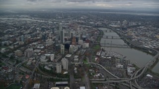 5.5K aerial stock footage of Downtown Portland cityscape and the Willamette River in Oregon Aerial Stock Footage | AX155_081E