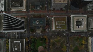 5.5K aerial stock footage of a bird's eye view of SW Madison Street and parks in Downtown Portland, Oregon Aerial Stock Footage | AX155_097E