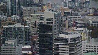 5.5K aerial stock footage tracking the tops of Park Avenue West Tower and Fox Tower in Downtown Portland, Oregon Aerial Stock Footage | AX155_117