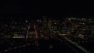 5.5K aerial stock footage of Downtown Portland high-rises and skyscrapers at night, Oregon Aerial Stock Footage | AX155_374