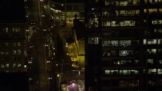 5.5K aerial stock footage orbiting the Christmas tree in Pioneer Courthouse Square at night in Downtown Portland, Oregon Aerial Stock Footage | AX155_393