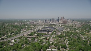 4.8K aerial stock footage Turner Field with Downtown skyline in the distance, Atlanta Aerial Stock Footage | AX36_031E