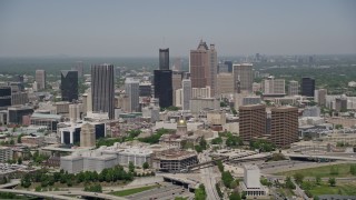 4.8K aerial stock footage approaching the downtown buildings, Captiol, Downtown Atlanta, Georgia Aerial Stock Footage | AX36_035