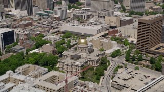 AX36_036 - 4.8K aerial stock footage approaching the Georgia State Capitol, Downtown Atlanta, Georgia