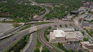 4.8K aerial stock footage panning across freeways and expressways to reveal office buildings, Buckhead, Georgia Aerial Stock Footage | AX36_045E