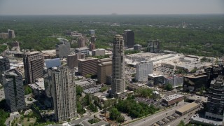 4.8K aerial stock footage flying by The Mansion, revealing 3344 Peachtree, Buckhead, Georgia Aerial Stock Footage | AX36_059E