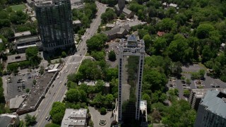 4.8K aerial stock footage approaching 2828 Peachtree, tilt to bird's eye view, Buckhead, Georgia Aerial Stock Footage | AX36_079E