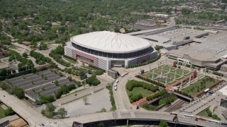 4.8K aerial stock footage approaching Georgia Dome, Downtown Atlanta Aerial Stock Footage | AX36_102E