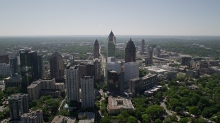 4.8K aerial stock footage approaching Midtown Atlanta skyscrapers, Georgia Aerial Stock Footage | AX37_038