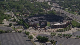 AX37_061 - 4.8K aerial stock footage orbiting empty Turner Field, Atlanta, Georgia