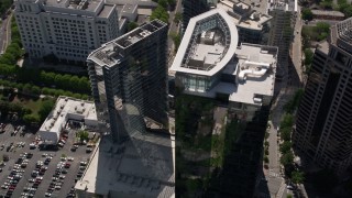 4.8K aerial stock footage flying by Loews Atlanta Hotel, Midtown Atlanta, Georgia Aerial Stock Footage | AX37_070