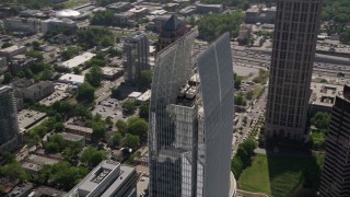 4.8K aerial stock footage orbiting 1180 Peachtree among Midtown Atlanta skyscrapers, Georgia Aerial Stock Footage | AX37_071