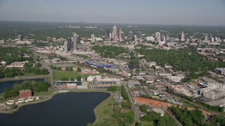 AX38_006 - 4.8K aerial stock footage of skyscrapers and buildings of Midtown and Downtown Atlanta, Georgia