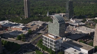 4.8K aerial stock footage approaching and tilt down on The Pinnacle skyscraper, Buckhead, Georgia Aerial Stock Footage | AX38_016