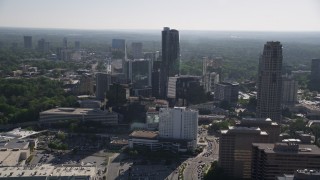 4.8K aerial stock footage flying by skyscrapers, Buckhead, Georgia Aerial Stock Footage | AX38_017