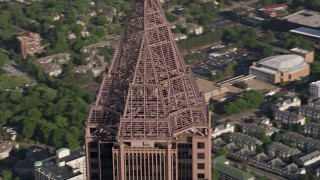 4.8K aerial stock footage close-up orbiting the top of Bank of America Plaza, Midtown Atlanta Aerial Stock Footage | AX38_078