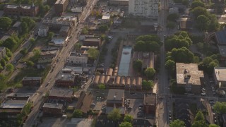 AX39_008E - 4.8K aerial stock footage of Martin Luther King Jr. Memorial Fountain and surrounding buildings; Atlanta, Georgia