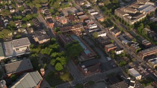 4.8K aerial stock footage orbiting Martin Luther King Jr. National Historic Site, Atlanta, Georgia Aerial Stock Footage | AX39_011