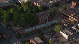 AX39_012E - 4.8K aerial stock footage orbiting Martin Luther King Jr. Memorial Fountain, Atlanta, Georgia