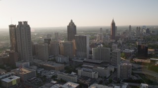 AX39_017 - 4.8K aerial stock footage approaching skyscrapers and office buildings; Downtown Atlanta, Georgia