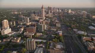 AX39_061 - 4.8K aerial stock footage orbiting One Atlantic Center revealing Midtown skyscrapers, Atlanta, Georgia