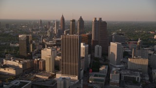 4.8K aerial stock footage flying by Downtown Atlanta skyscrapers and high-rises, Georgia Aerial Stock Footage | AX39_067E