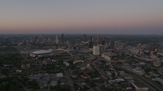 4.8K aerial stock footage of Downtown, Midtown and Georgia Dome, Atlanta, twilight Aerial Stock Footage | AX40_001