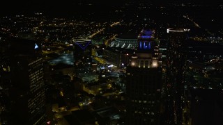 4.8K aerial stock footage flyby and orbit skyscrapers in Downtown Atlanta, Georgia, night Aerial Stock Footage | AX41_008E