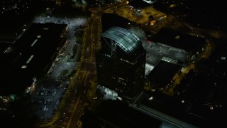 4.8K aerial stock footage approaching The Pinnacle and tilt to bird's eye view, Buckhead, Georgia, night Aerial Stock Footage | AX41_042E