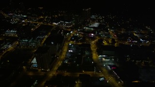 4.8K aerial stock footage following city streets revealing city sprawl, Buckhead, Georgia, night Aerial Stock Footage | AX41_052