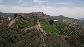 5K aerial stock footage of the scenic Malibu Rocky Oaks Estate Vineyards and hillside grapevines, Malibu, California Aerial Stock Footage | AX42_109