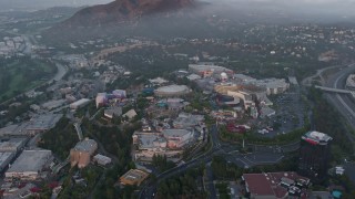 4K aerial stock footage approaching Universal Studios, Hollywood, California Aerial Stock Footage | AX44_019