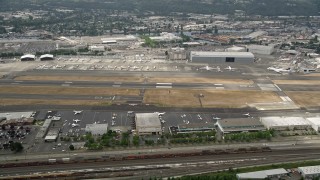 5K aerial stock footage of parked commercial jets at Boeing Field, Seattle, Washington Aerial Stock Footage | AX45_010E