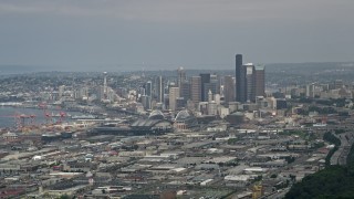 5K aerial stock footage of Seattle skyline seen from south of Downtown Seattle, Washington Aerial Stock Footage | AX45_013