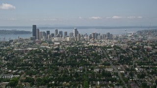 5K aerial stock footage of downtown skyline from Central Seattle neighborhoods, Downtown Seattle, Washington Aerial Stock Footage | AX45_082E