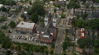 5K aerial stock footage approaching Immaculate Conception Church in Central Seattle, Washington  Aerial Stock Footage | AX45_084