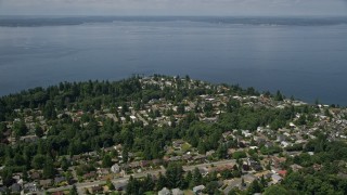 5K aerial stock footage flyby suburban homes by the shore of Puget Sound, Ballard, Washington Aerial Stock Footage | AX45_111E