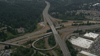 5K aerial stock footage approach the I-5 and I-405 freeway interchange, Lynnwood, Washington Aerial Stock Footage | AX46_009