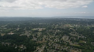 AX46_012 - 5K aerial stock footage flyby residential neighborhoods, lots of trees, Brier, Washington