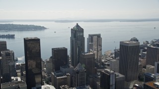 5K aerial stock footage fly over downtown to reveal the Central Waterfront in Downtown Seattle, Washington Aerial Stock Footage | AX47_044E