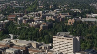 5K aerial stock footage fly by University of Washington campus buildings, Seattle, Washington Aerial Stock Footage | AX47_084