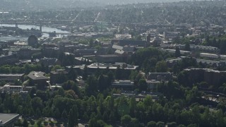 5K aerial stock footage of University of Washington campus buildings, Seattle, Washington Aerial Stock Footage | AX47_087