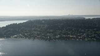 5K aerial stock footage flyby lakefront homes on Mercer Island, Lake Washington Aerial Stock Footage | AX48_003