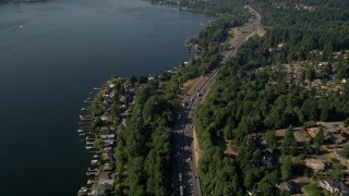 5K aerial stock footage approach I-405 and lakeside homes in Bellevue, Washington Aerial Stock Footage | AX48_005E