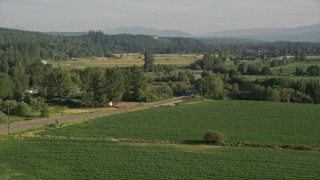 5K aerial stock footage of flying by a country road by a field of crops, Carnation, Washington Aerial Stock Footage | AX49_017