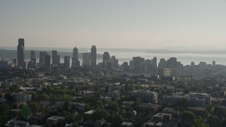 5K aerial stock footage approach the Downtown Seattle from east of the city, Washington Aerial Stock Footage | AX49_057E